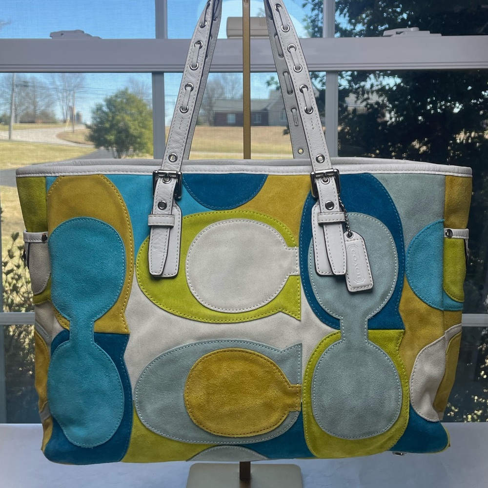 Coach Limited Edition Optic Signature C Suede Tote 🫐 🍋🟩 - Picture 3 of 17